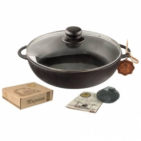 Чугунная кастрюля-жаровня со стеклянной крышкой Maysternya 24/6 см Т102С3 купить