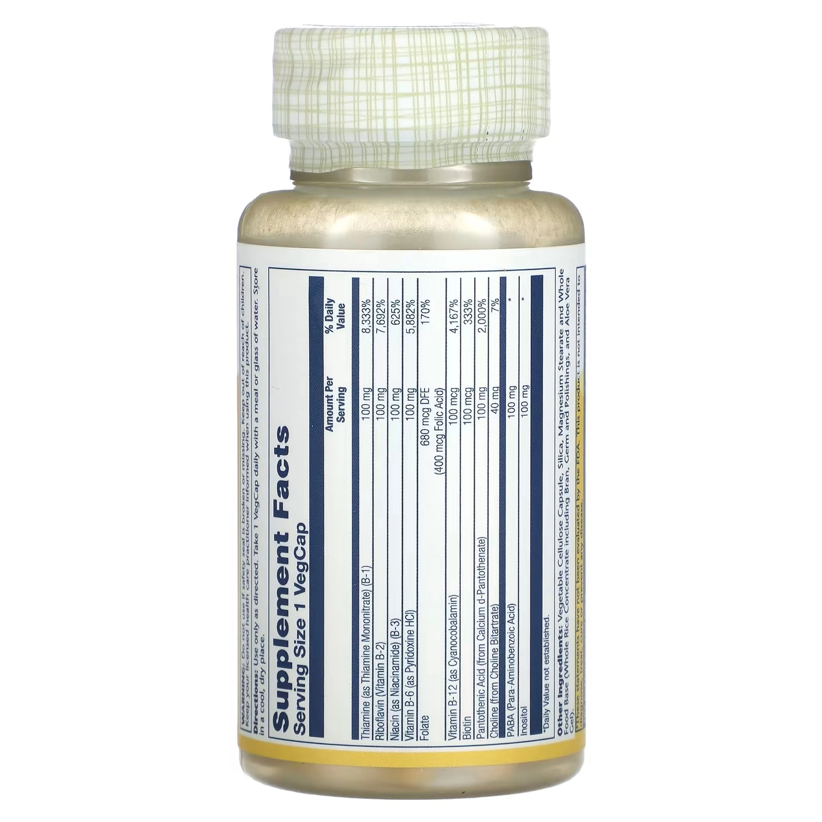 Solaray, Kompleks vitaminlar guruhi B 100, 50 o‘simlik kapsulalari VegCaps (04300) arzon