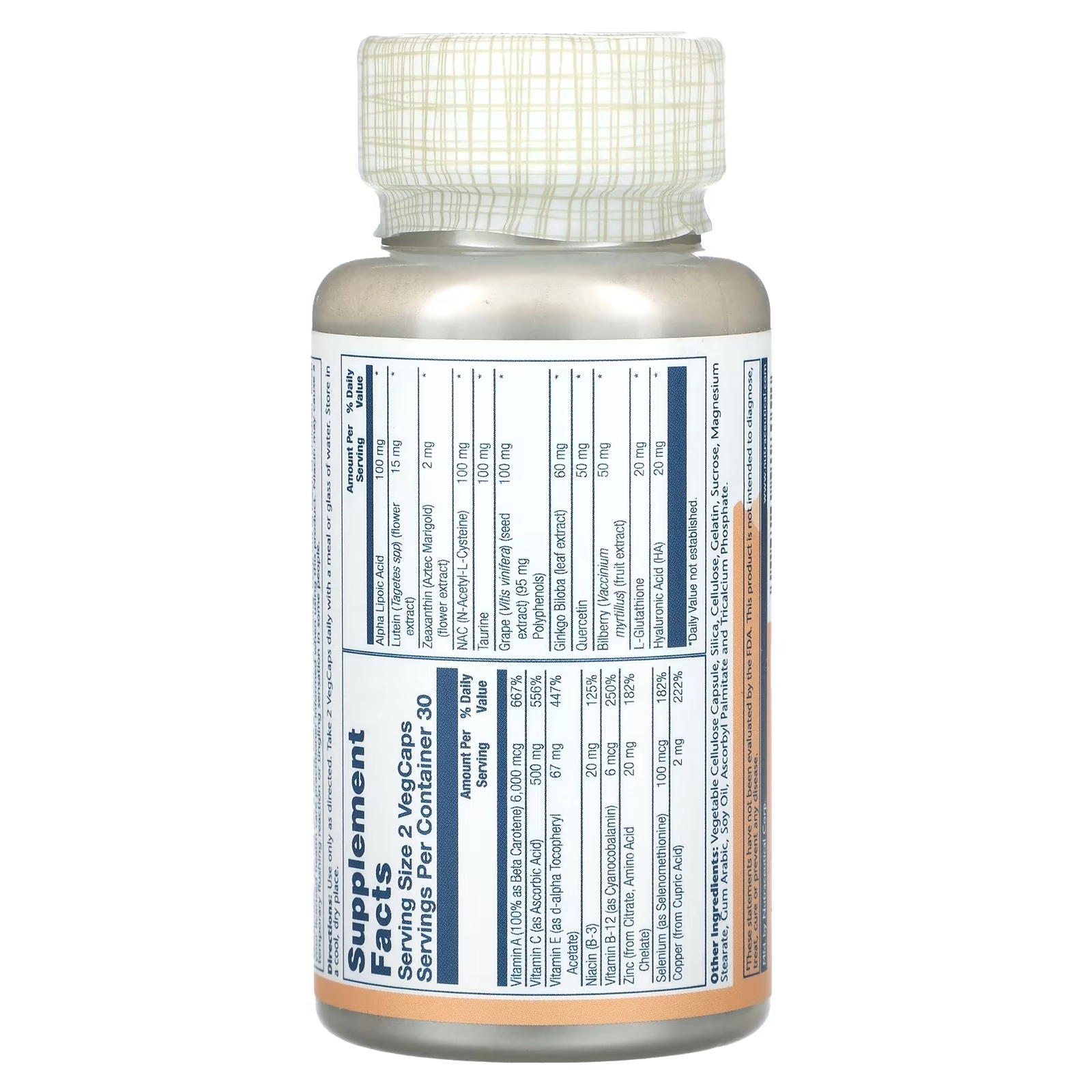 Solaray, Ko'zlar uchun kompleks, qora tut, ginkgo va boshqa tarkibiy qismlar bilan, 60 ta o'simlik kapsulasi arzon