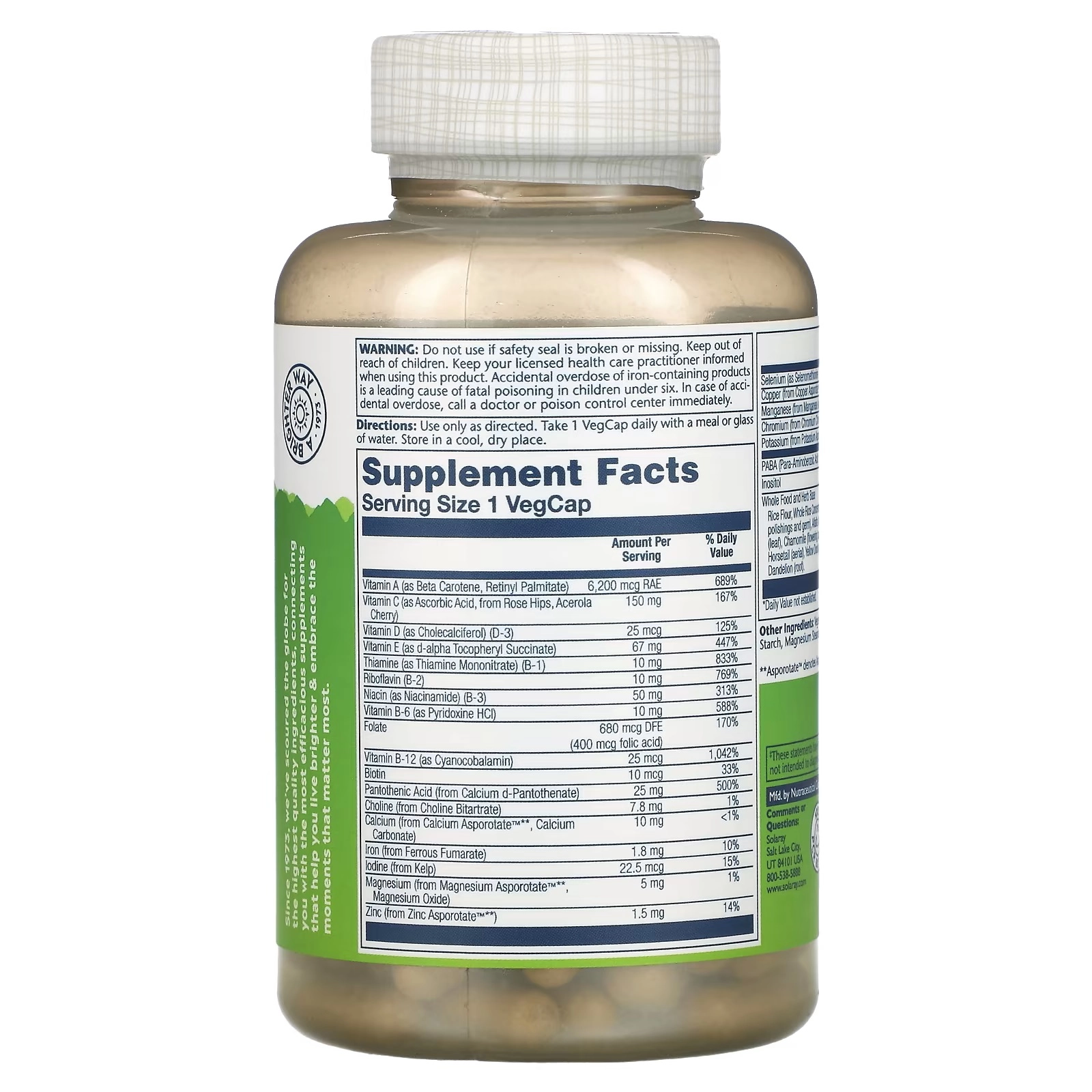 Solaray, Once Daily, Yuksak Energiya Bilan Multivitaminlar, 120 Vegataryan Kapsulalar (04731) arzon