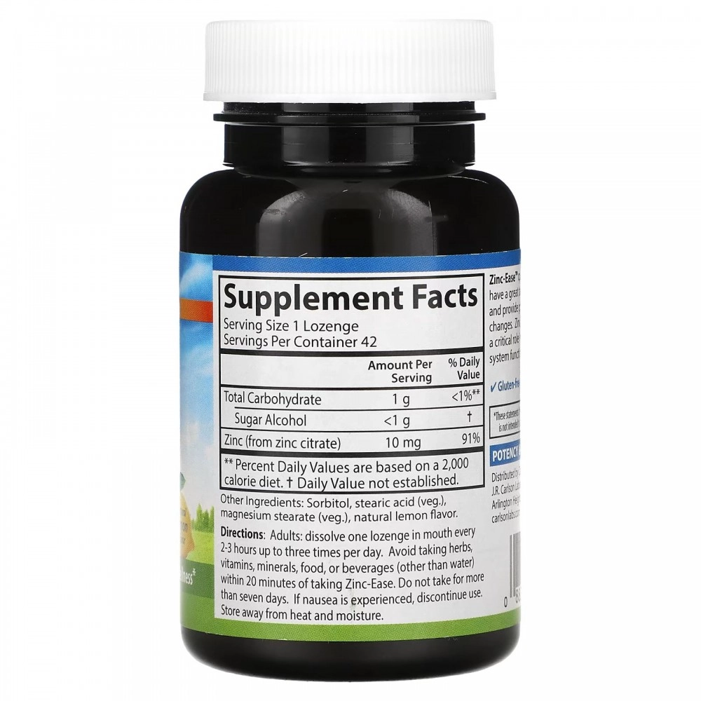 Carlson, Zinc-Ease, tinchlantiruvchi pastilkalar, tabiiy limon, 42 pastilka (05340) arzon