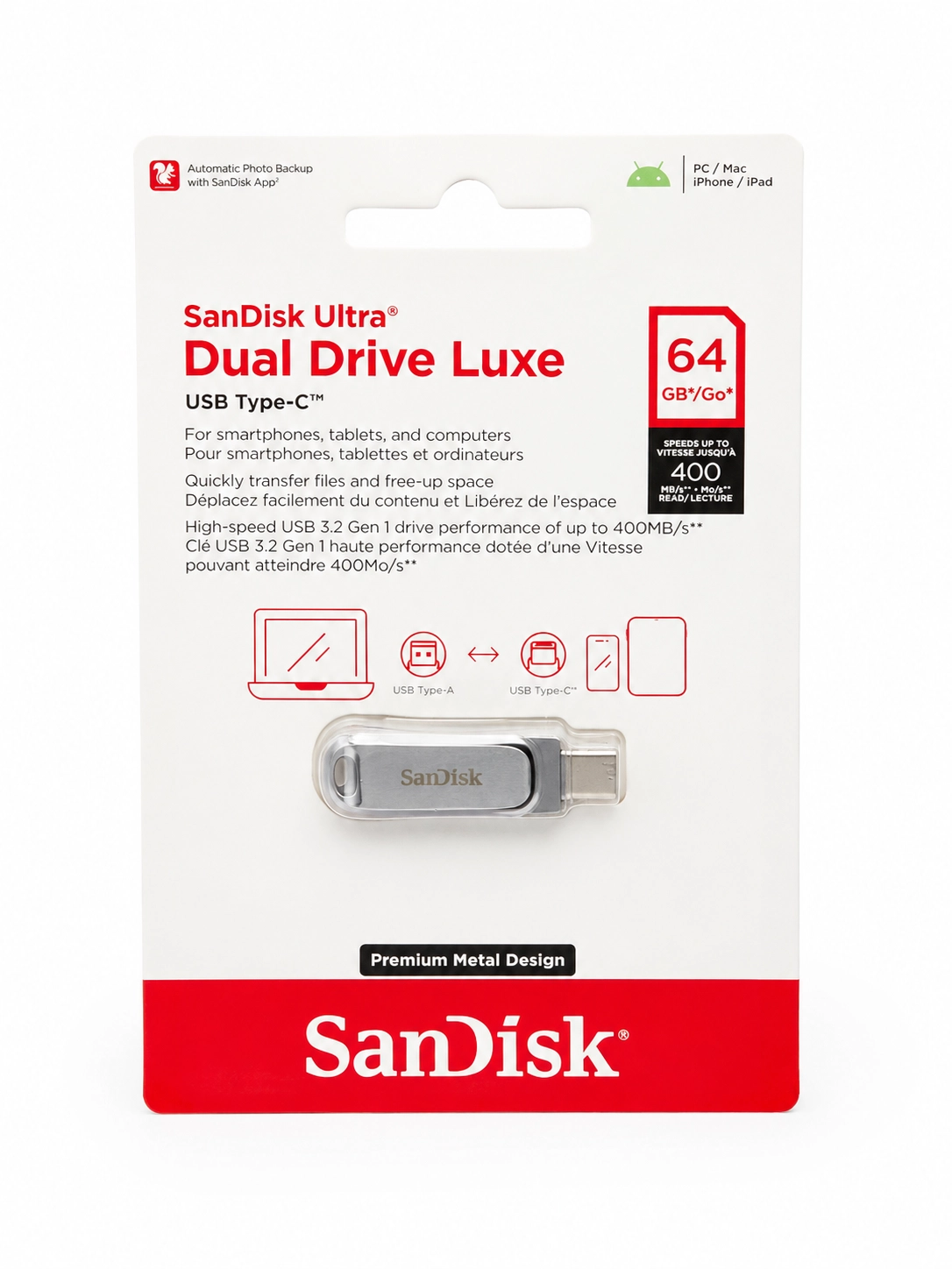 SanDisk Ultra Dual Drive Luxe USB Type-C 64GB USB-fleshkasi arzon