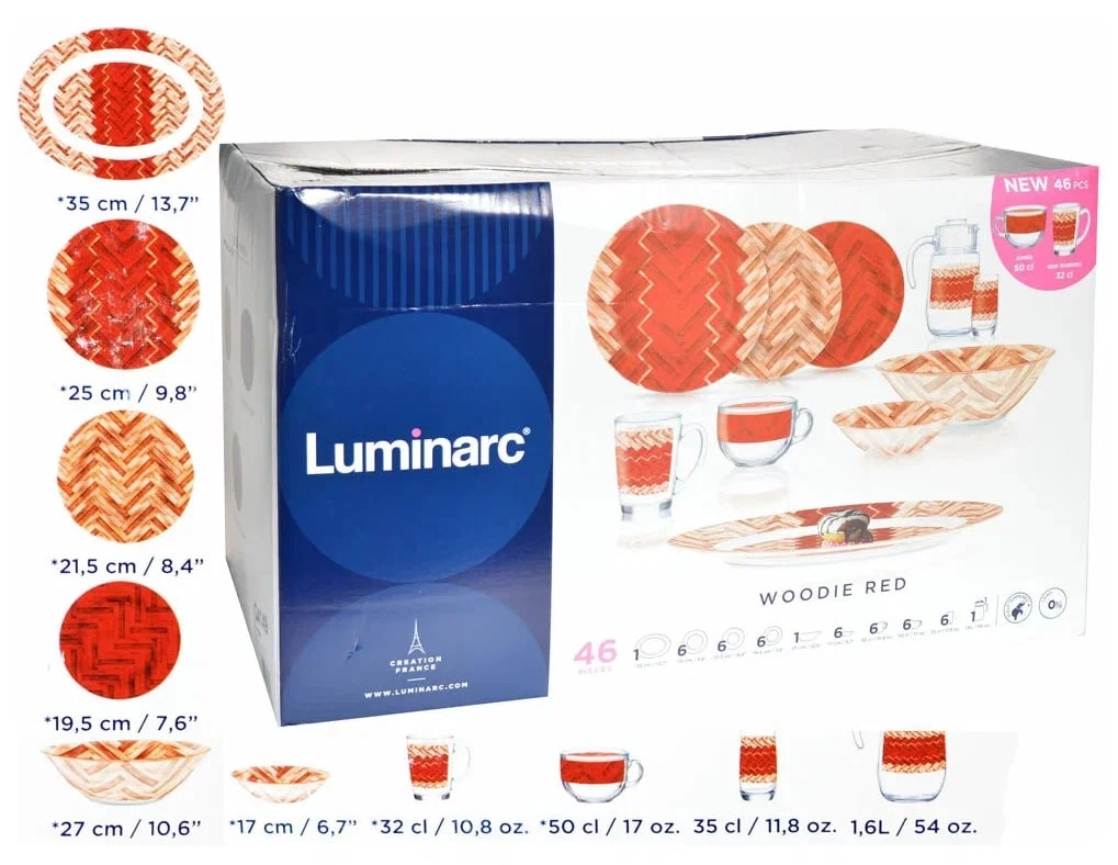 Luminarc Woodie Red stol servizi, 46 ta buyum, 6 odam uchun O'zbekistonda