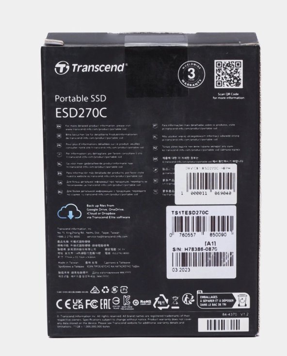 Transcend 1TB ESD270C USB 3.1 Type-C tashqi SSD bo'lib to'lash