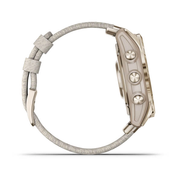 Garmin FENIX 7S Sapphire Solar Edition Cream Gold Titanium with Cream Heathered Nylon Band smart-soati onlayn