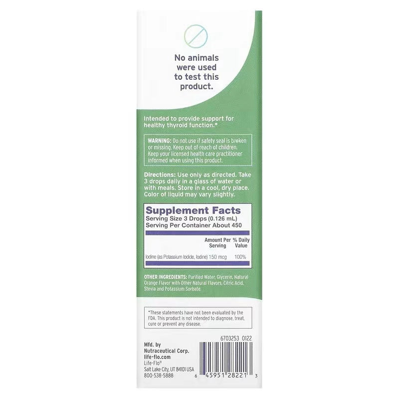 Life-flo, suyuq yod plyus, tabiiy apelsin ta’mi, 150 mkg, 59 ml (28221) arzon