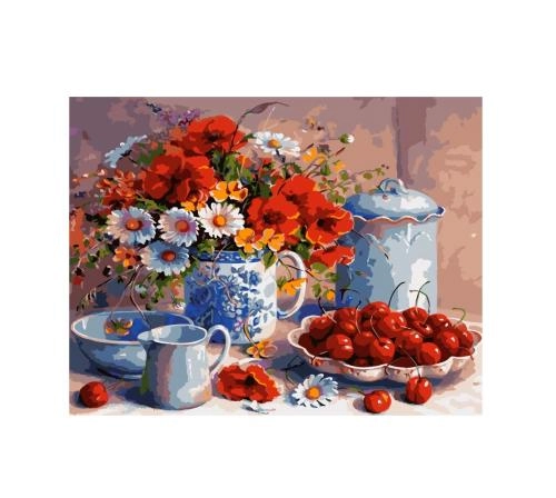"Olchalar, idish va gullar" 40x50 sm X2763 &ndash; raqamlar bo&lsquo;yicha bo&lsquo;yaluvchi surat sotib olish