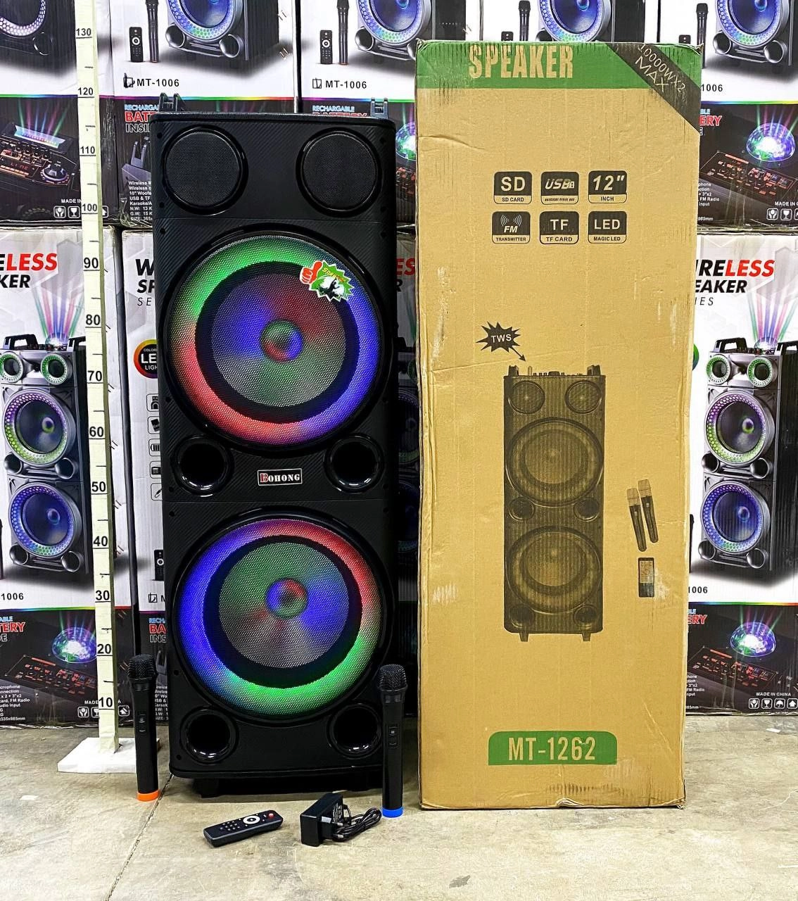 Bohong MT-1262 qora portativ kolonkasi + 2x mikrofon onlayn