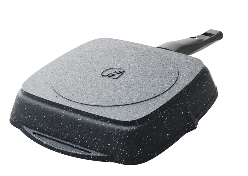 Сковорода Мечта квадрат несъемной ручкой и крышкой серый  (28см) рассрочка