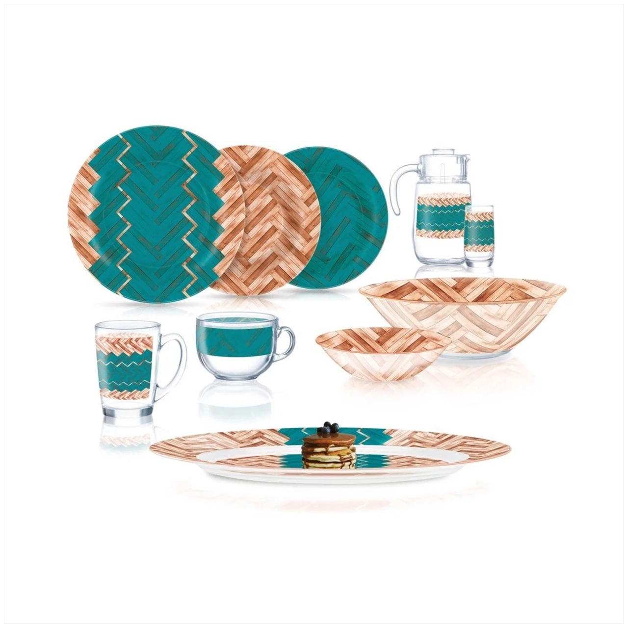 Luminarc Woodie Turquoise stol servizi, 46 ta buyum, 6 odam uchun arzon