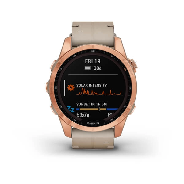 Garmin FENIX 7S Sapphire Solar Edition Rose Gold Titanium with Limestone Leather Band smart-soati xususiyatlar
