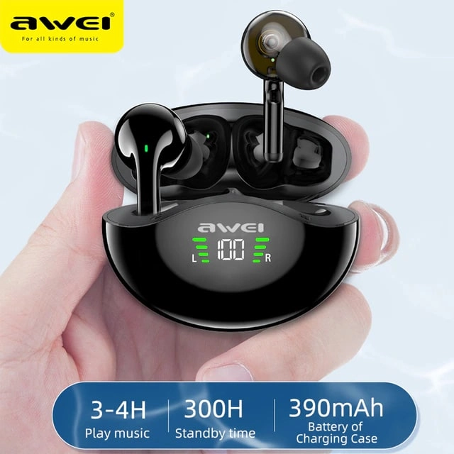 Беспроводные наушники AWEI T12P черный рассрочка