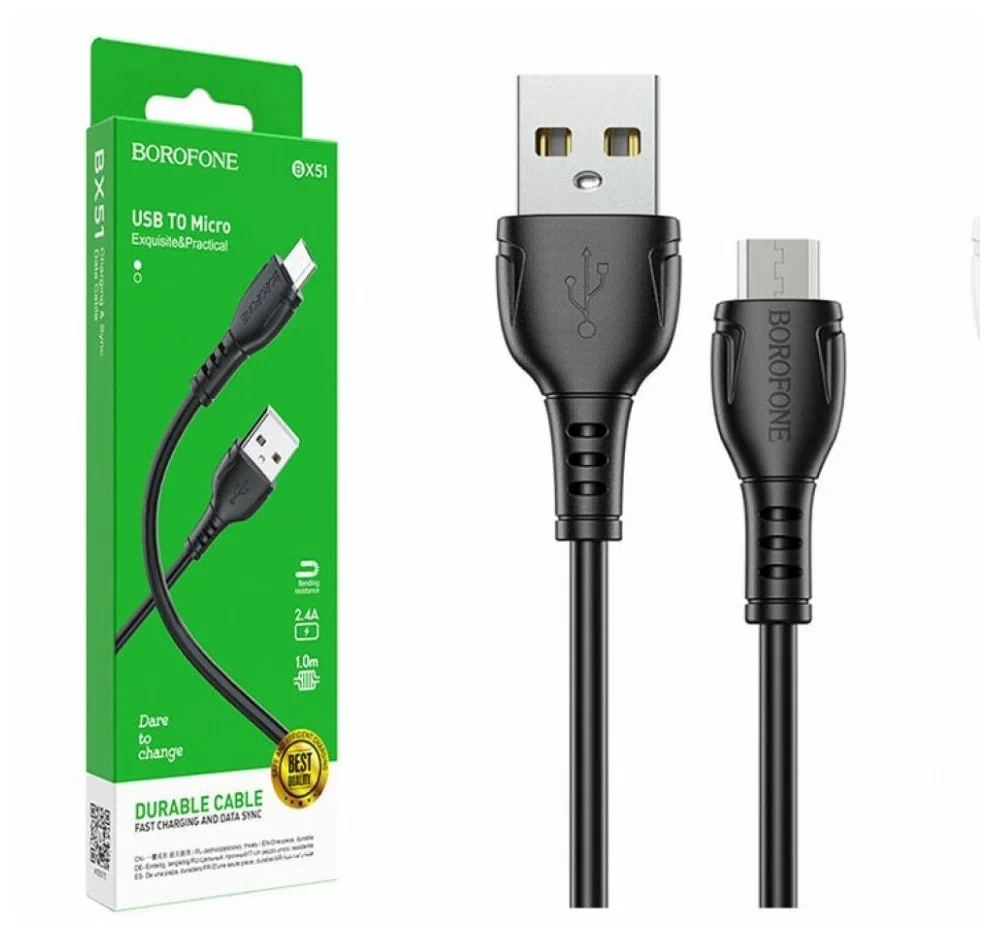 Borofone USBga Micro USB BX51 Triumph 2,4A 1m Kabeli (Qora) O'zbekistonda