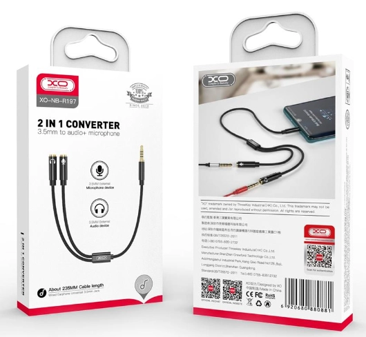 XO NB-R197 audio kabel 2in1 bo'lib to'lash