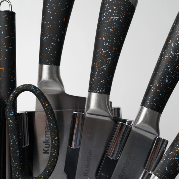 Kukmara Oshxona pichoqlari to‘plami 9 dona plastik stendli arzon