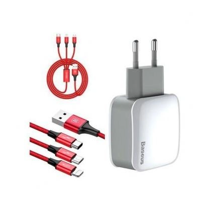 Зарядное устройство Baseus Letour Dual U Charger+3-in with 1 cable TZCL-D92