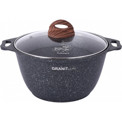 "Granit ultra" turkumidan shisha qopqoqli, kuydirmas qoplamali 4l Kukmara kastryuli (Green)