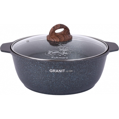 "Granit ultra" turkumidan shisha qopqoqli, kuydirmas qoplamali 4l Kukmara kastryul-qo&lsquo;rasi (Blue)