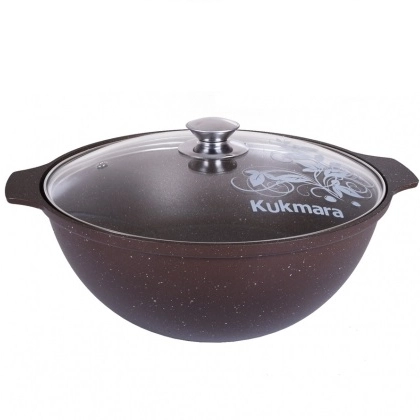 Kuydirmas qoplamali, shisha qopqoqli 3,5l palov qozoni (qahva rangli marmar)