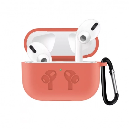 Чехол силиконовый с карабином для Airpods Pro, оранжевый