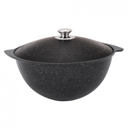 Kuydirmas qoplamali, metall qopqoqli, 6l palov qozoni (qoramtir, qahva rangli marmar)