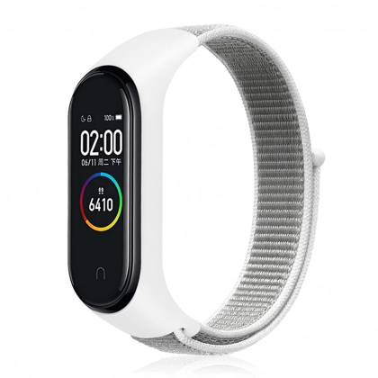 Сменный браслет Xiaomi Mi Band 5 / Mi Band 4 / Mi Band 3 нейлоновый Бело-Серый