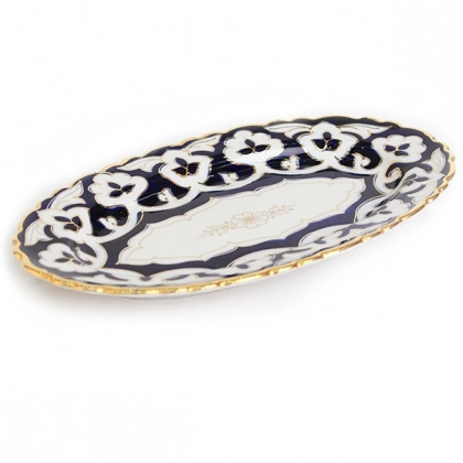 Тарелка овальная с золотом 23 см "Пахтагул" от Wellmax