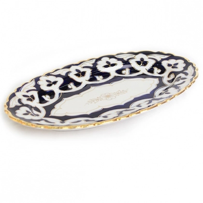 Тарелка овальная с золотом 29 см "Пахтагул" от Wellmax