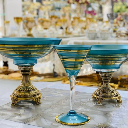 Набор фруктовниц и конфетниц от KIBELE (голубо-золотистый, 12 предметов)