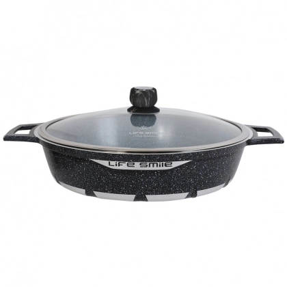 Кастрюля-жаровня с гранитным покрытием от Lifesmile 36 см (чёрный, серый, бардовый)