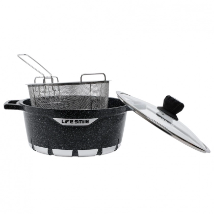 Granit qoplamali, 28 sm Lifesmile kastryul-fri pishirgichi (qora, kulrang, to‘q qizil)