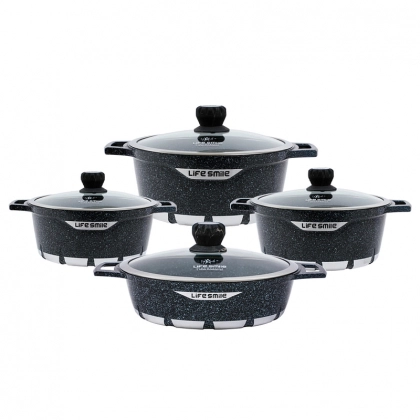 Набор кухонной посуды Lifesmile (чёрный, серый, бардовый)