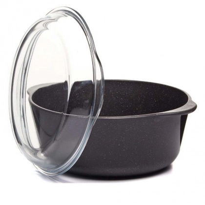 Kuydirmas qoplamali, issiqqa bardoshli, qopqoqli, 3 litrlik Borcam 59013 shisha kastryuli