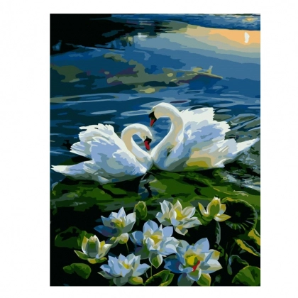 "Hovuzdagi oqqushlar" 50x40 sm X2737 &ndash; raqamlar bo&lsquo;yicha bo&lsquo;yaluvchi surat