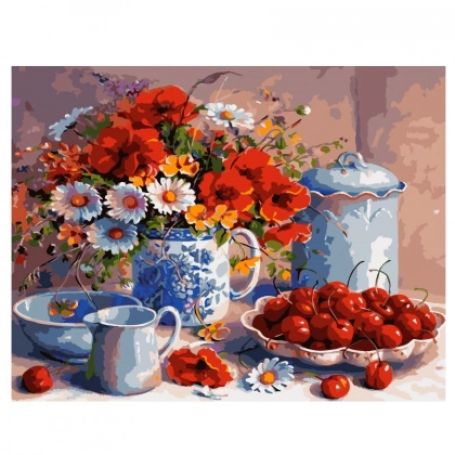 "Olchalar, idish va gullar" 40x50 sm X2763 &ndash; raqamlar bo&lsquo;yicha bo&lsquo;yaluvchi surat