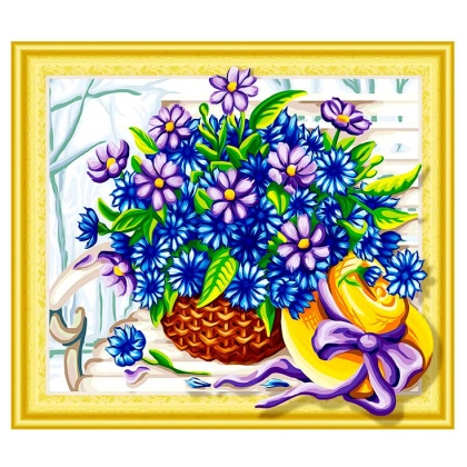 "Gullar va shlyapacha" 50x40 sm LP010 (To‘liq emas) olmosli surati