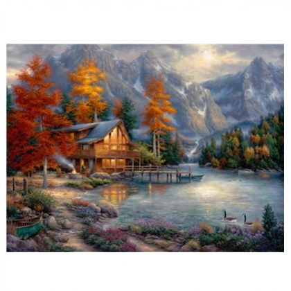 "Tog&lsquo; ko&lsquo;li bo&lsquo;yidagi uy" 50x40 sm Y5898 &ndash; raqamlar bo&lsquo;yicha bo&lsquo;yaluvchi surat