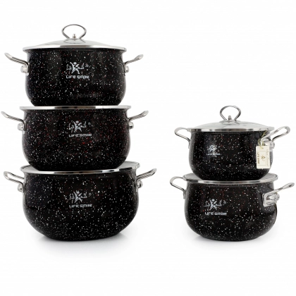 Набор эмалированных кастрюль Lifesmile (чёрный, синий, бардовый, серый)