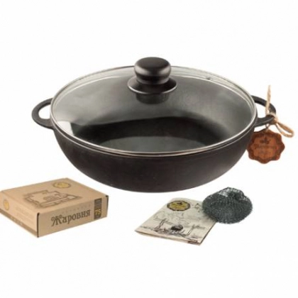 Чугунная кастрюля-жаровня со стеклянной крышкой Maysternya 24/6 см Т102С3