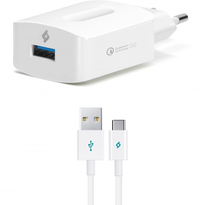 Ttec SpeedCharger QC3.0 USB 18W Type-C kabelli (1.2 m) White zaryadlash qurilmasi