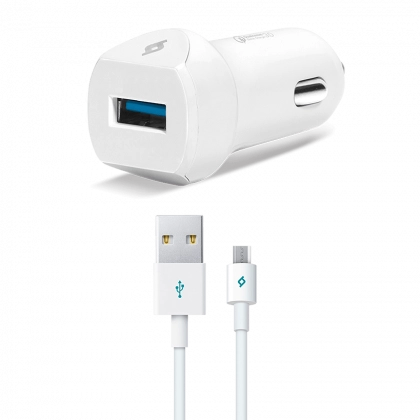 Автомобильное зарядное устройство Ttec SmartCharger QC 3.0 USB 18W с кабелем Micro-USB (1.2m) White