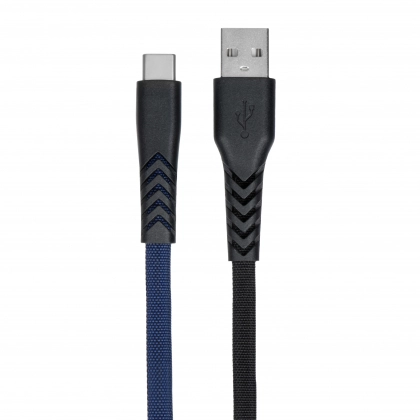 Кабель 2E USB 2.0 USB Type-C Flat Fabric 1M, Black/Blue (2E-CCTT-1MBL)