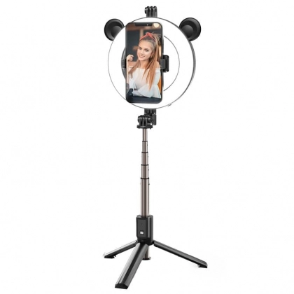 BOROFONE BY6 Bluetooth (selfi uchun monopod+ tritop+chiroq) qora monopod tutqichi
