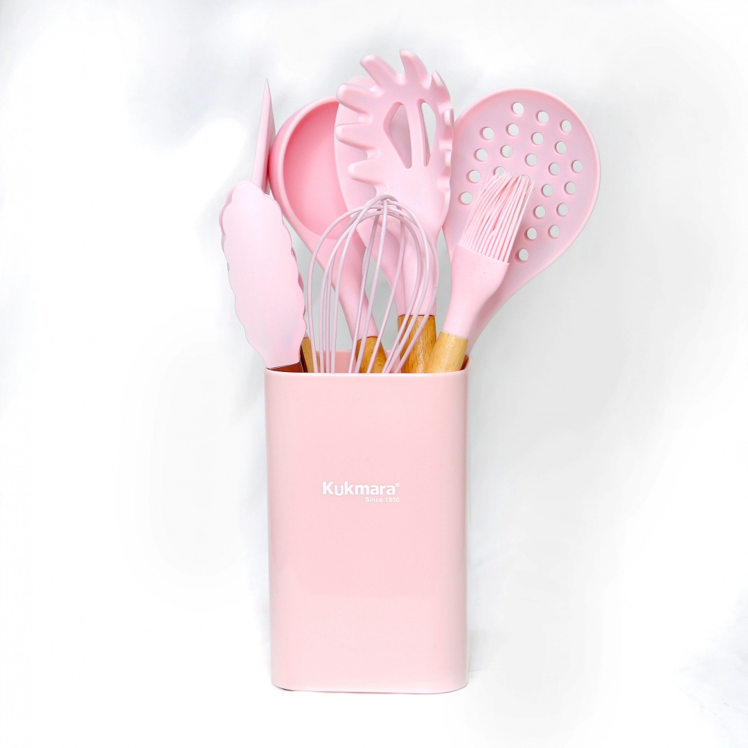 Набор кухонных инструментов из  силикона Kukmara - 9 предмет.(розовый, красный)