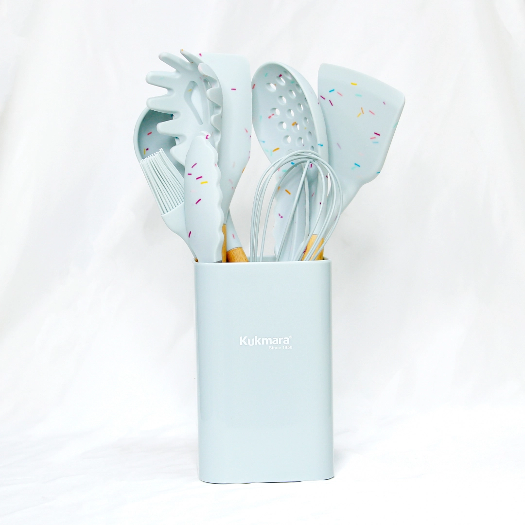 Kukmaradan silikon oshxona asboblari to'plami - 9 dona.( ko'k, oq)