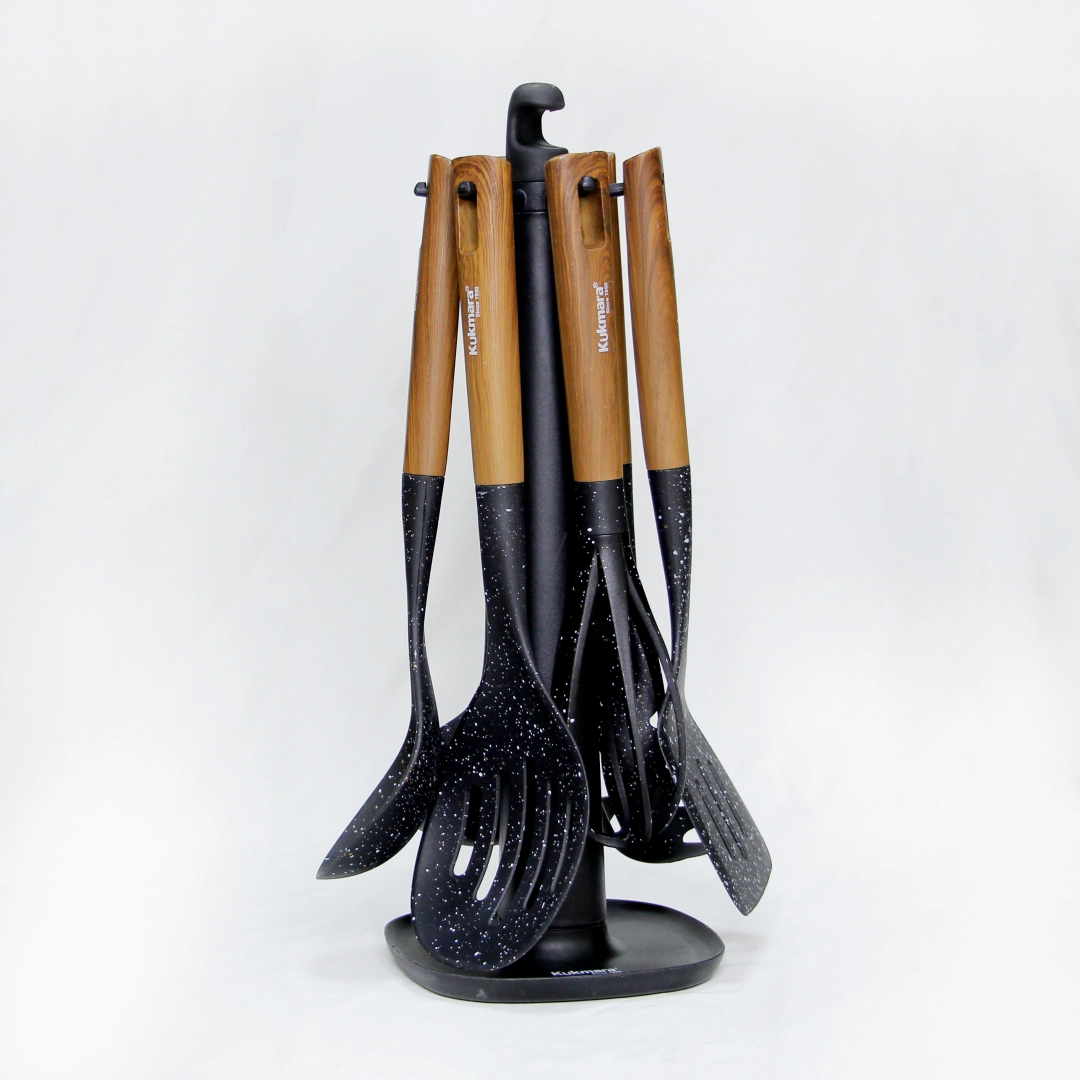 Kukmara neylon oshxona asboblari to'plami 7 ta (kulrang, qora)