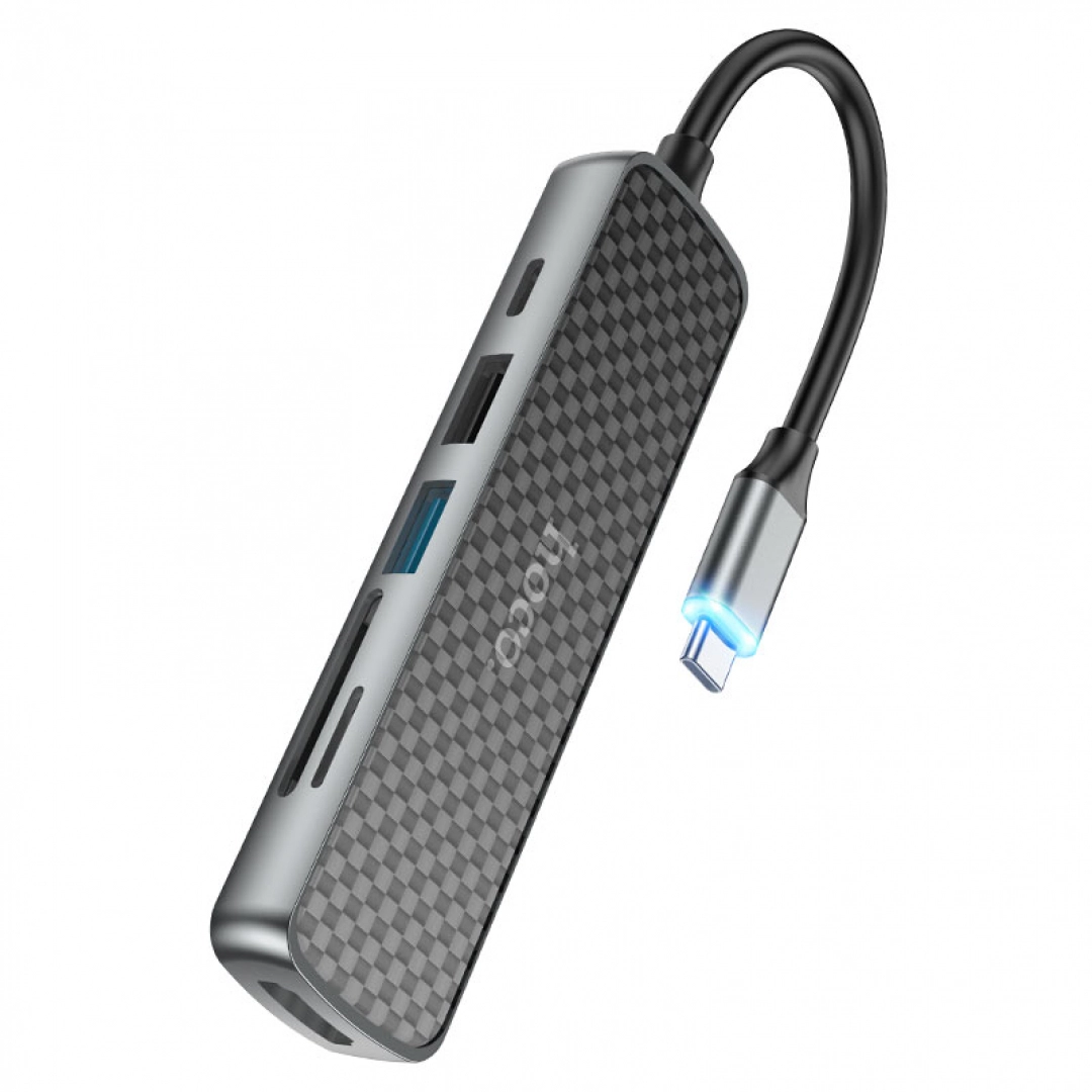 Hoco HB24 USB 3.0+USB 2.0+PD 60W+HDMI+SD+TF HUB adapteri - rasm №1 Hoco HB24 USB 3.0+USB 2.0+PD 60W+HDMI+SD+TF HUB adapteri
