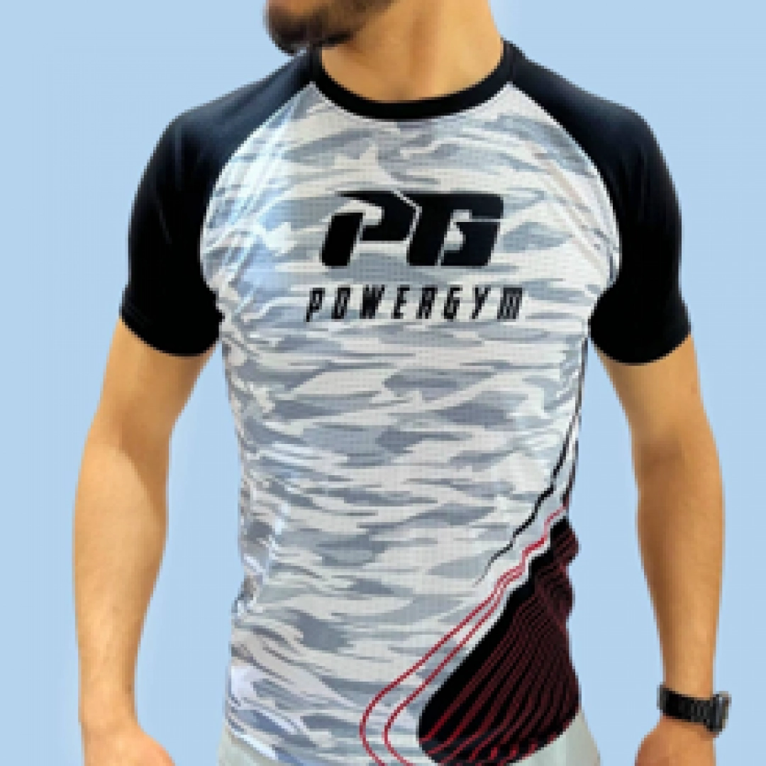 PowerGym logotipi tushirilgan klassik erkaklar futbolkasi (Hajmi: S-M-L-XL-2XL) (Qora-oq)