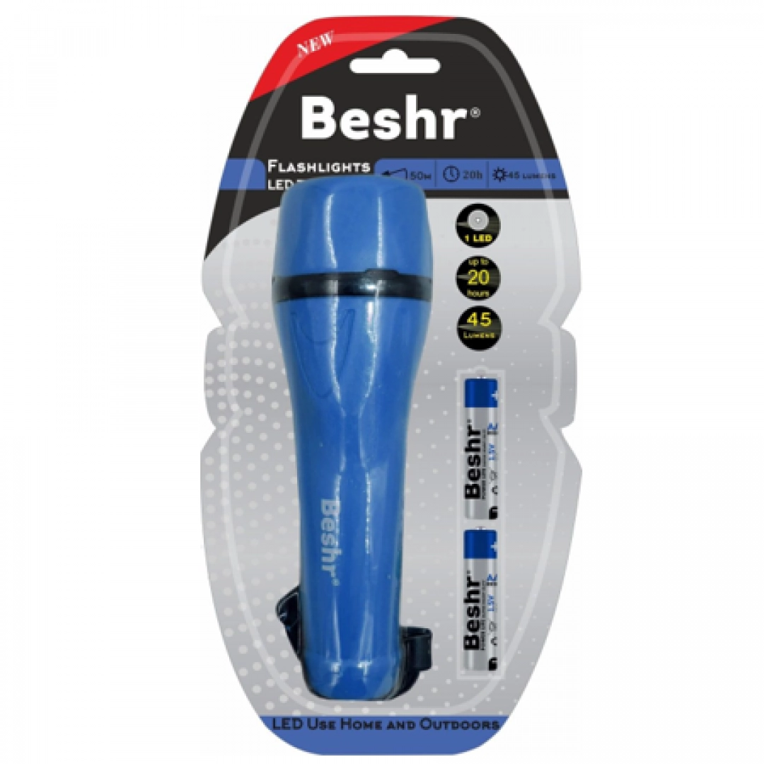 Фонарь Beshr FLASHLIGHT LED TORCH PT1L2AA-2R6PBP (ЧЕРНЫЙ, КРАСНЫЙ, СИНИЙ )