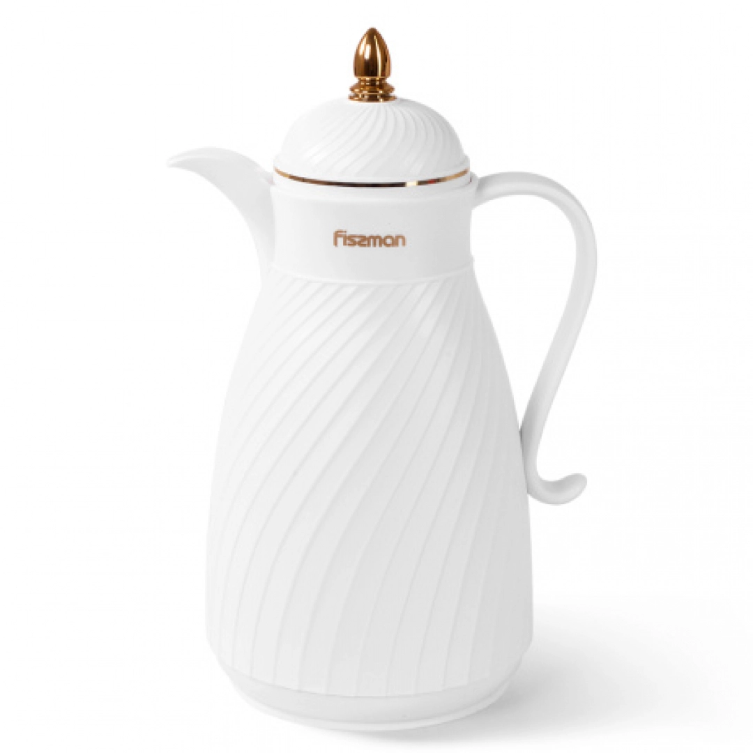 Термокувшин Fissman 1000 мл Белый (пластиковый корпус со стеклянной колбой)